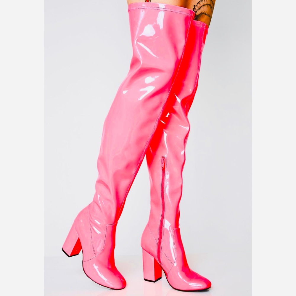 SOLD OUT NEON Pink PVC Vinyl Thigh High Boots